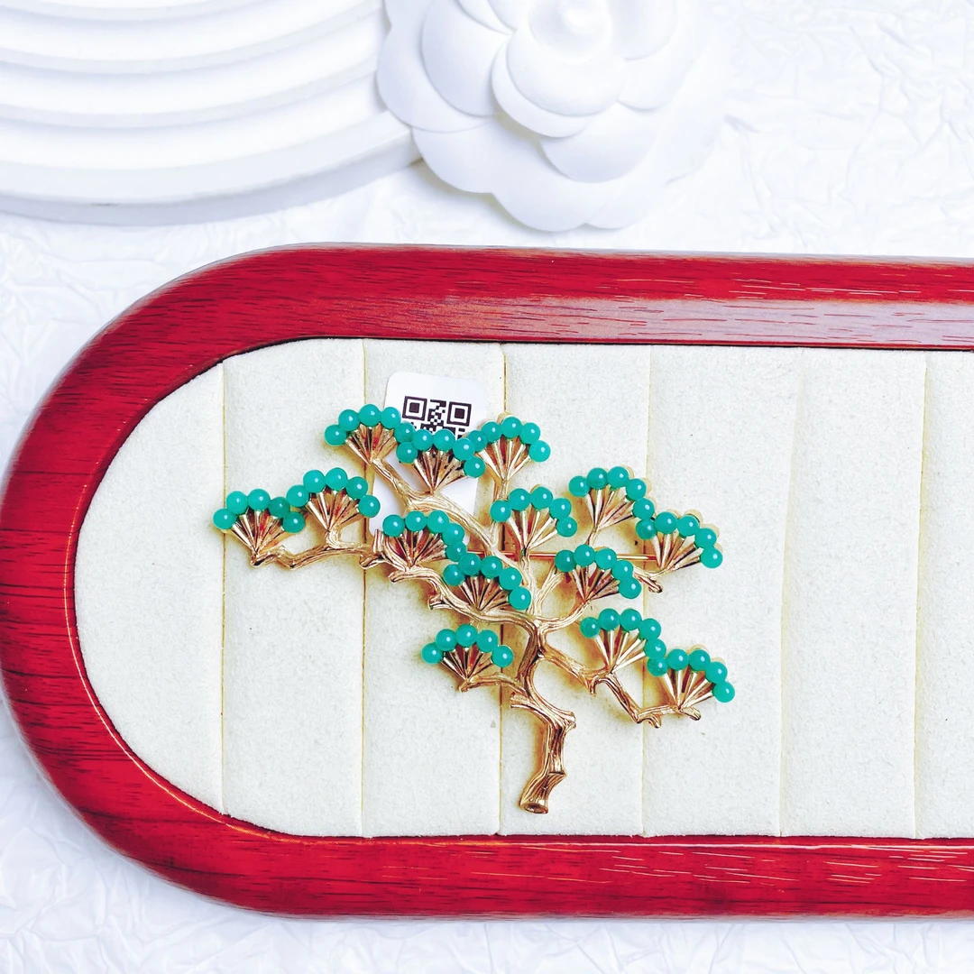 合金胸针 柚礼中古Yooli vintage/绿松松树胸针LM407053