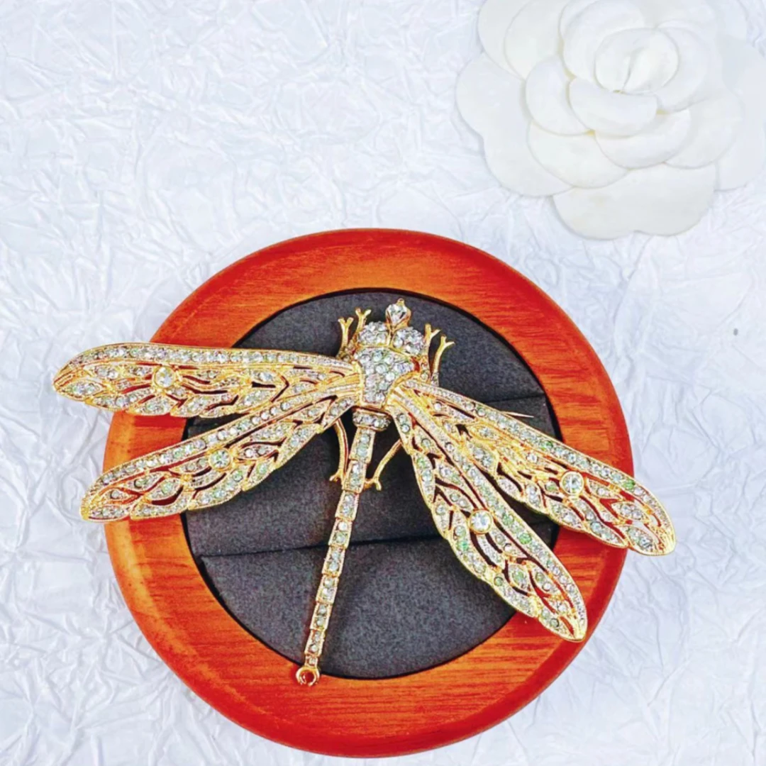 合金胸针 柚礼中古/KJL金色莱茵石蜻蜓胸针LZ403455