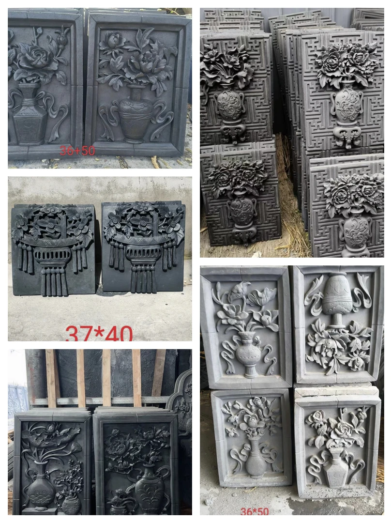 仿古砖雕富贵平安花瓶中式浮雕马头墙影壁墙古建装饰壁画门楼花瓶