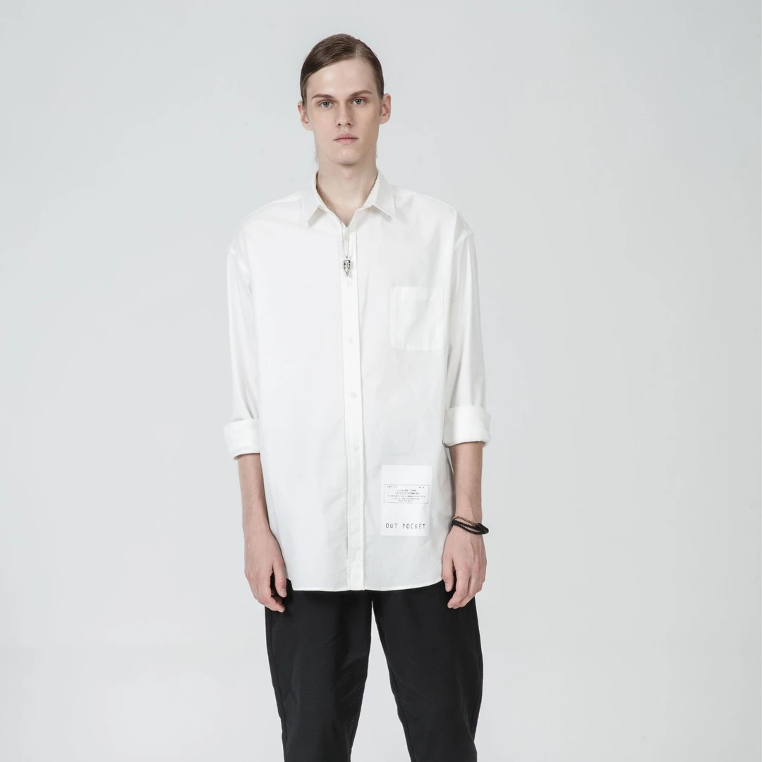 HERBEL/黑白2024春秋新款男士长袖衬衫黑色时尚休闲潮流1282