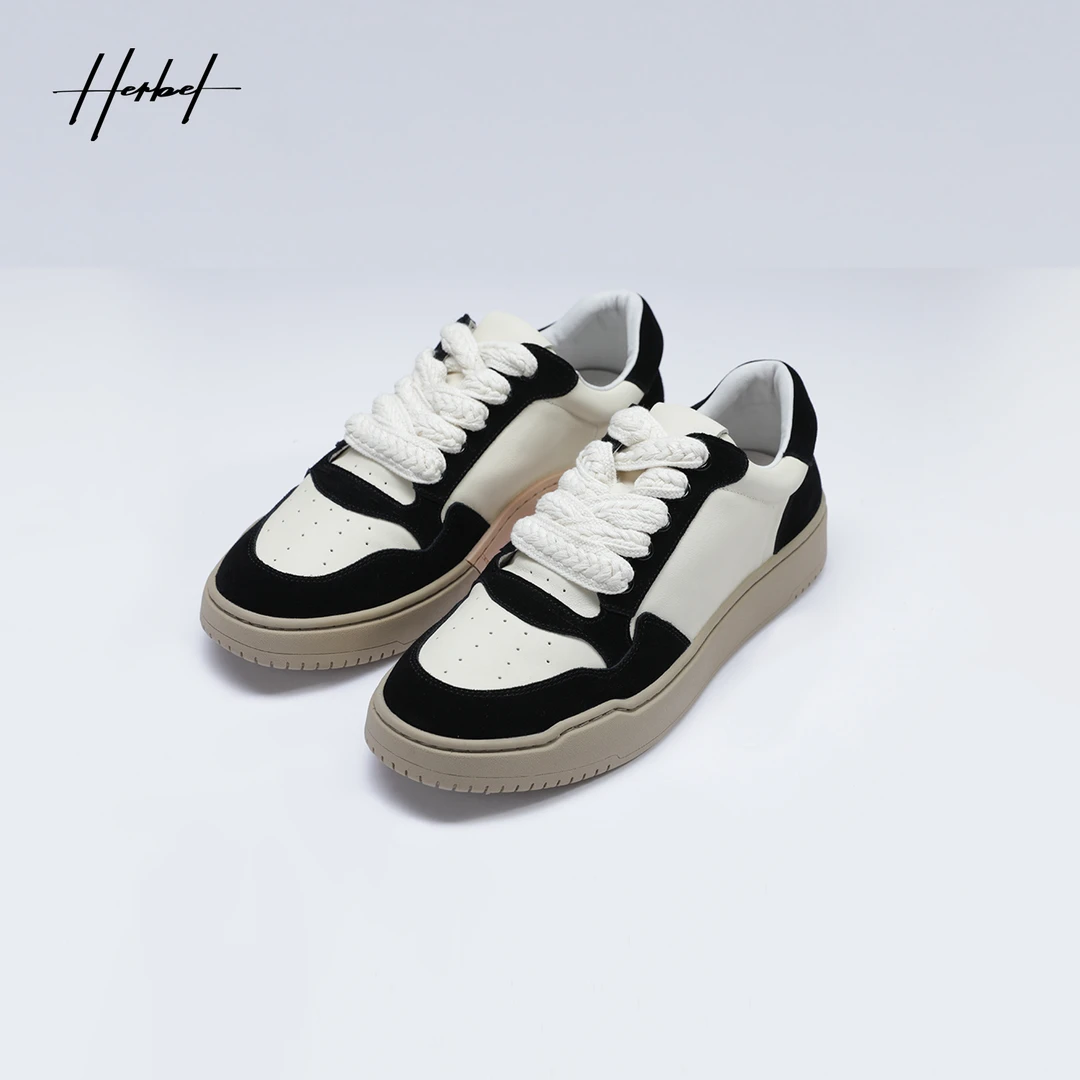 HERBEL/黑白2024春季男士休闲鞋白色时尚百搭经典透气系带110