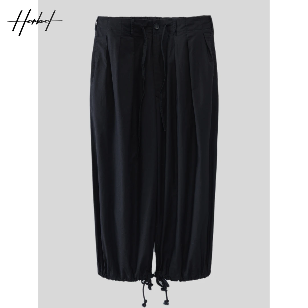 HERBEL/黑白2024夏季男士休闲裤子时尚休闲百搭潮流舒适宽松1277