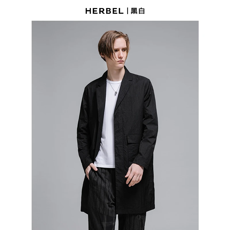HERBEL/黑白2024/早秋穿搭新款男士风衣长袖时尚休闲宽松潮流1239