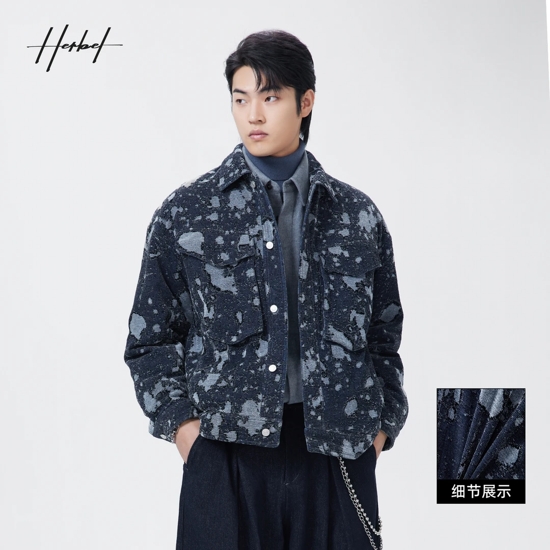 HERBEL/黑白2024冬季男士羽绒服短款时尚休闲潮流户外保暖1630