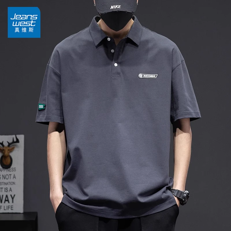 Jeanswest/真维斯潮牌男士POLO衫夏季厚款宽松百搭休闲翻领短袖男