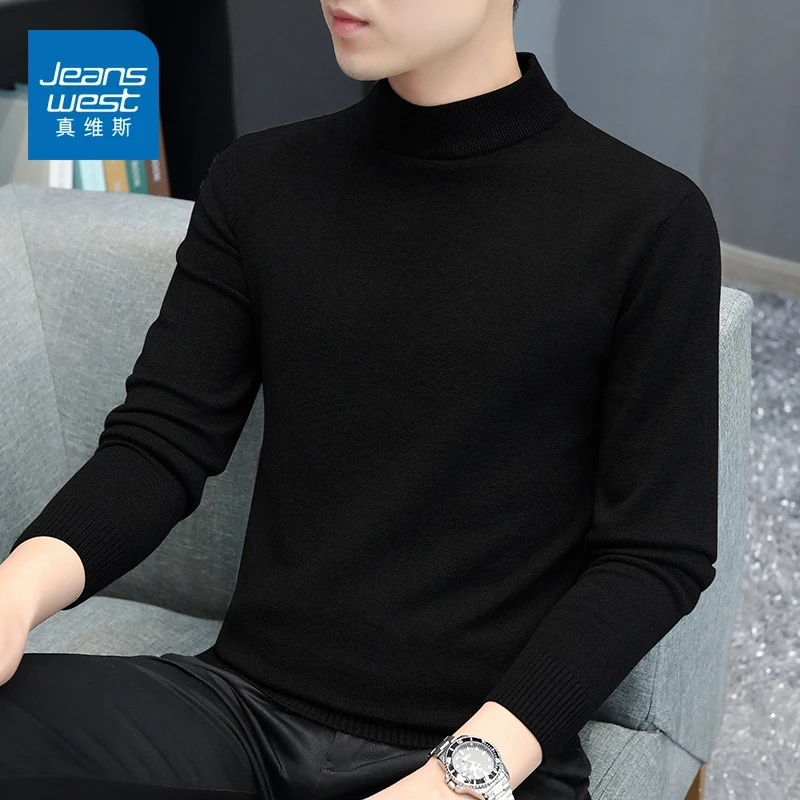 真维斯秋季打底衫男士圆领上衣针织衫2025新款内搭半高领毛衣男款