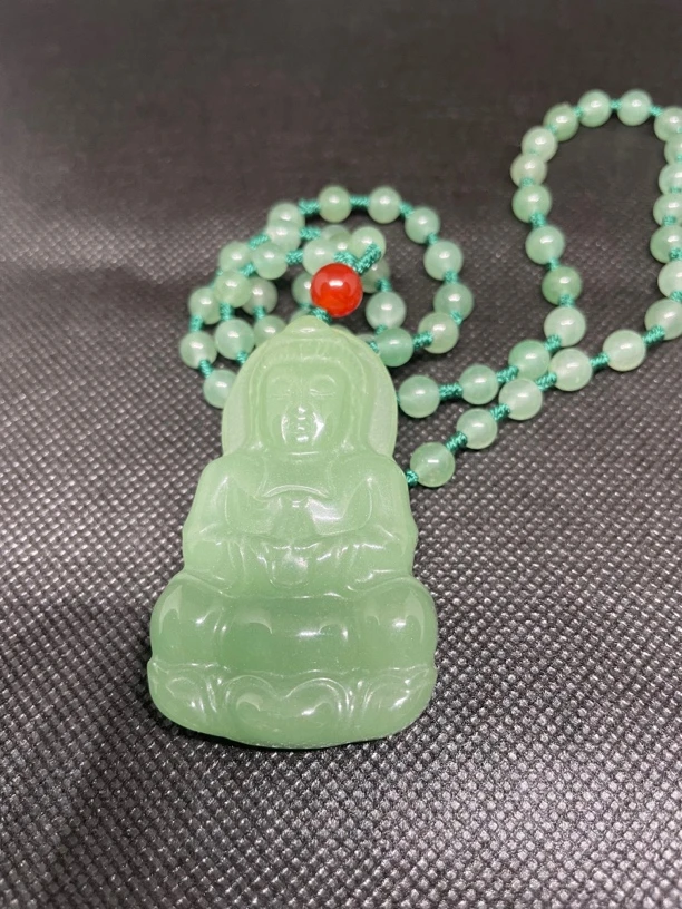 新粉必拍！天然东凌玉观音保平安吊坠牌子挂件绿色男士玉观音