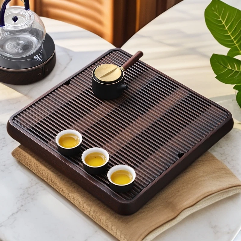 竹制胡桃色序言储排两用茶盘家用简约正方形干泡茶台茶海茶具配件