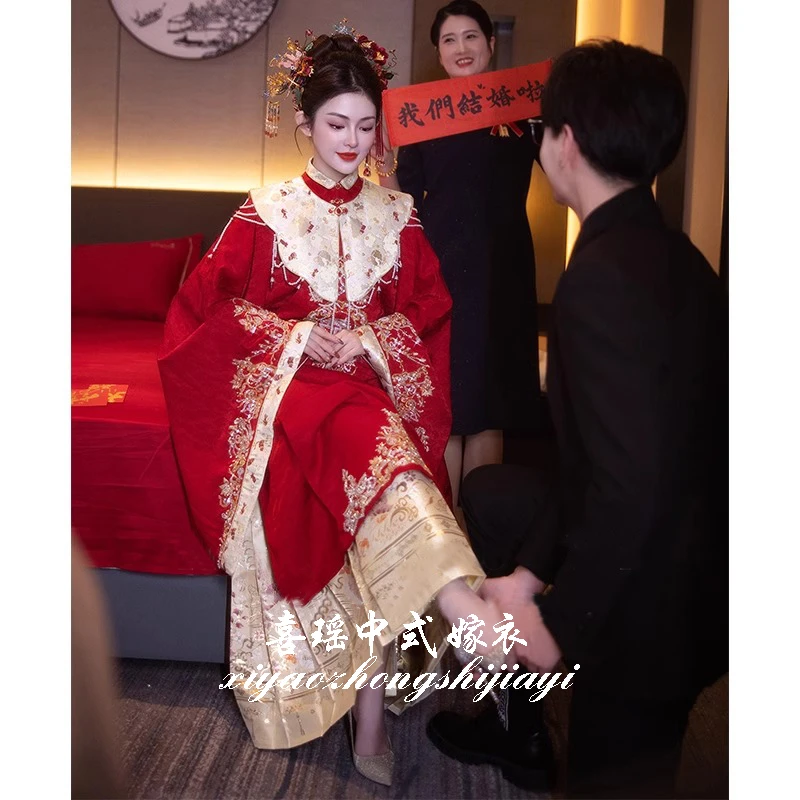 高端秀禾服新娘2025春季结婚中式婚服凤冠霞帔改良明制汉服