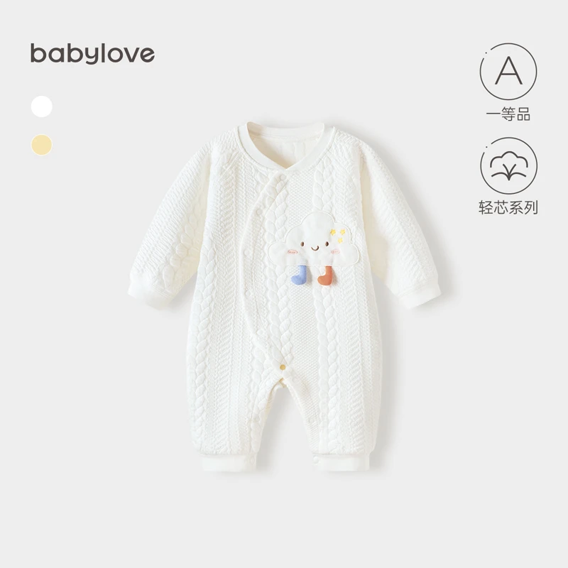 babylove婴童连体衣宝宝夹棉保暖外出衣服幼儿长袖睡衣内搭打底衣