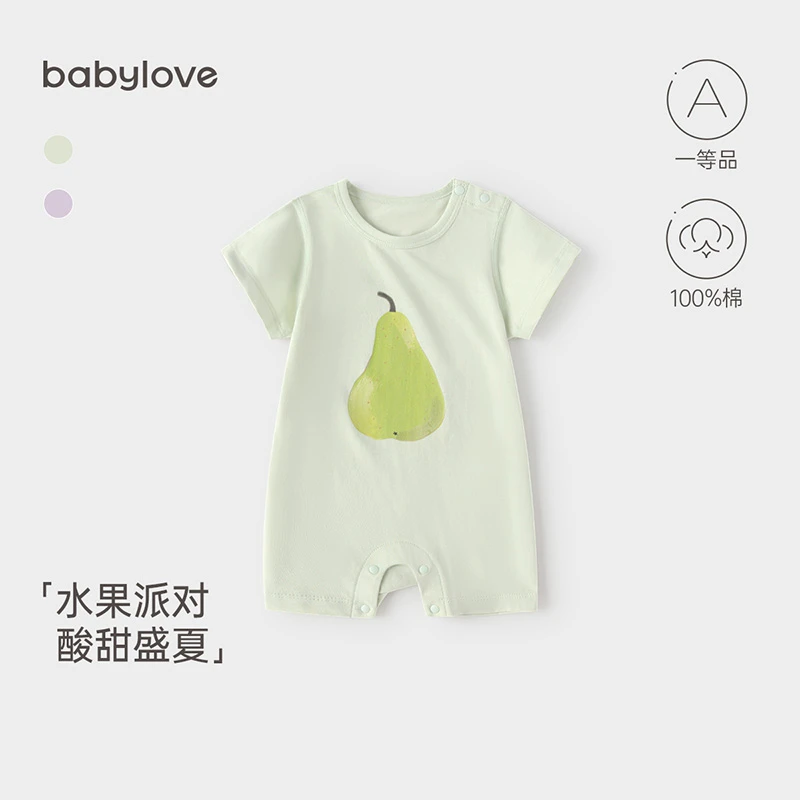 babylove婴儿连体衣【水果派对】半袖薄款护肚纯棉夏季爬服宝宝