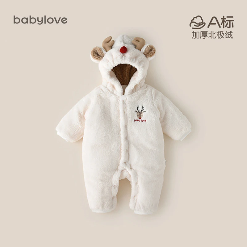 babylove婴儿连体衣连帽超萌毛绒宝宝衣服秋冬加厚保暖幼儿外出服