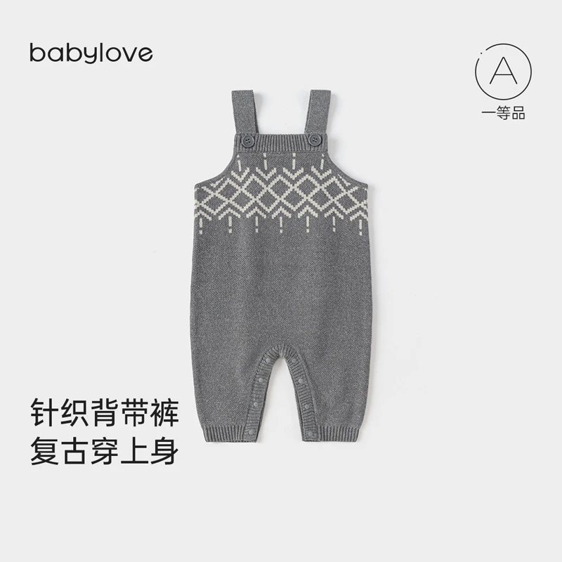 babylove儿童背带裤男女童春装幼儿外出洋气针织长裤柔软亲肤棉裤