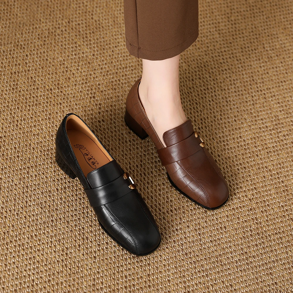 AB992-Z62秋季新款中跟深口女单鞋软底时尚妈妈鞋羊皮女鞋子