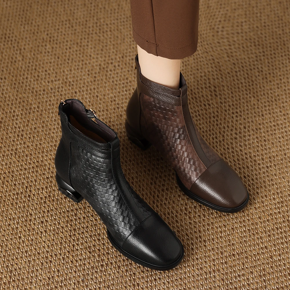 883-911短靴女粗跟鞋中跟圆头切尔西马丁靴短筒半靴883-911