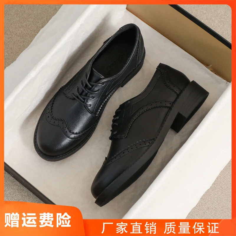 小皮鞋女2025新款春季英伦风真皮豆豆黑色通勤平底工作软底乐福鞋