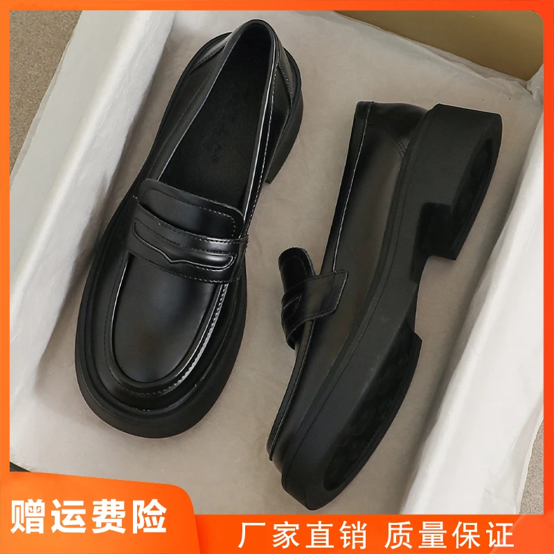 小皮鞋女2025新款春秋爆款英伦风黑色豆豆大码41工作厚底43乐福鞋