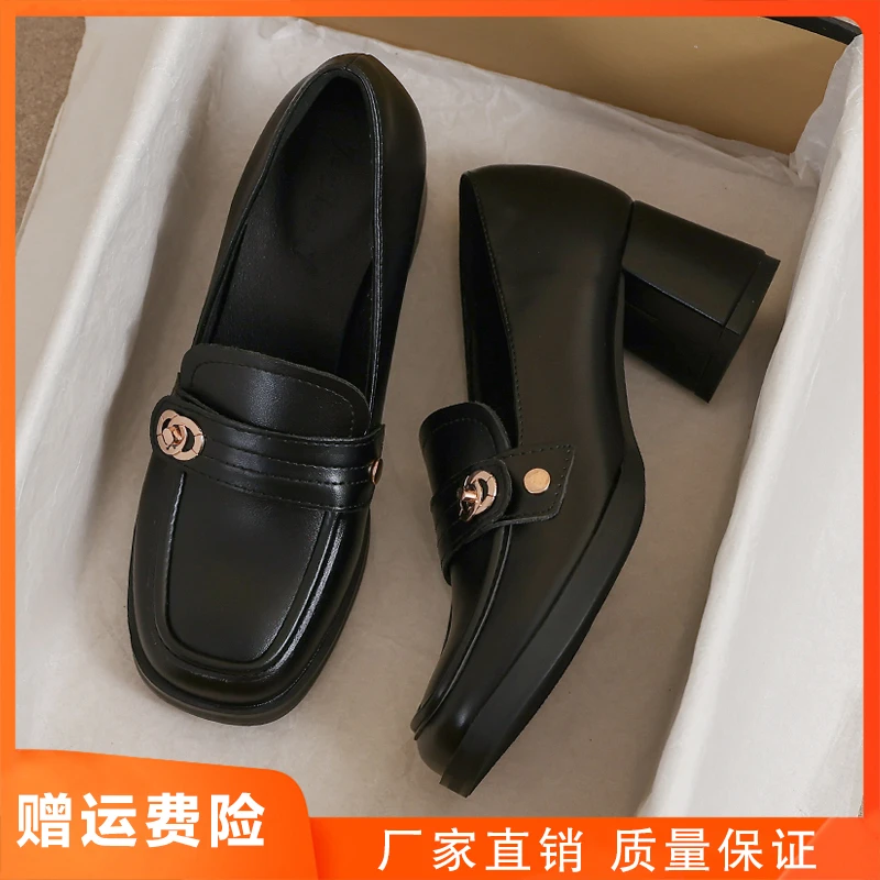 小皮鞋女2025新款春秋高跟英伦风黑色真皮豆豆软底34码舒适乐福鞋
