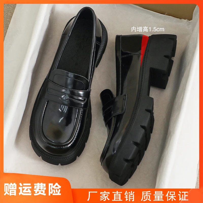 小皮鞋女增高2025新款春秋季英伦风真皮黑色33豆豆厚底34码乐福鞋