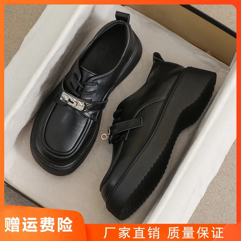 真皮小皮鞋女2024新款夏季英伦风黑色厚底34码软底工作舒适乐福鞋