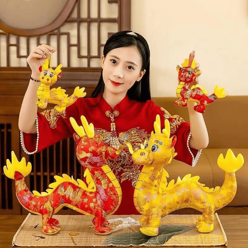 仿真中国龙公仔新款龙毛绒玩具生肖摆件龙玩偶龙年新年抱枕礼物
