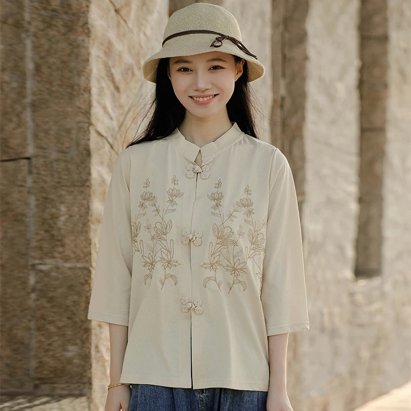 新中式国风短款上衣重工刺绣衬衫女秋季新款设计感小众复古小衫