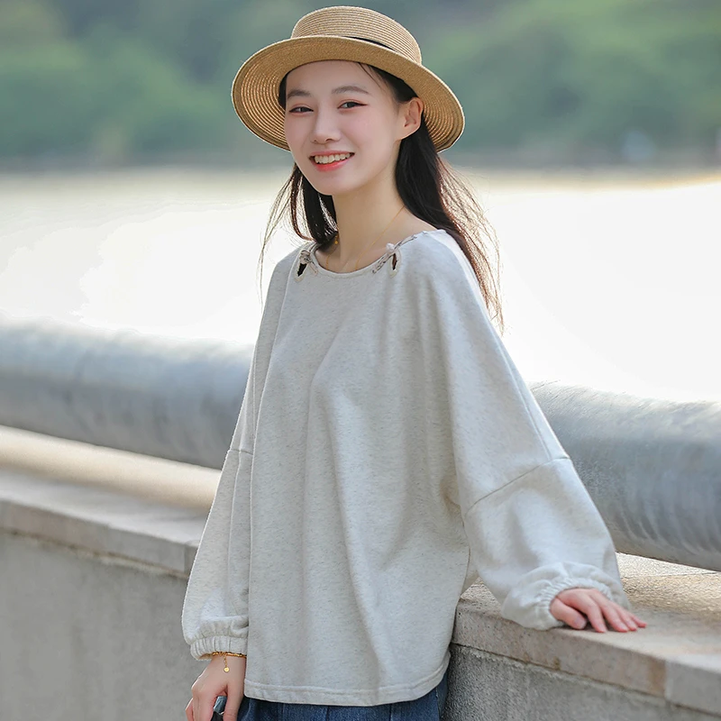 春秋季新款宽松时尚打底卫衣女慵懒风纯色百搭休闲衣显瘦长袖上衣