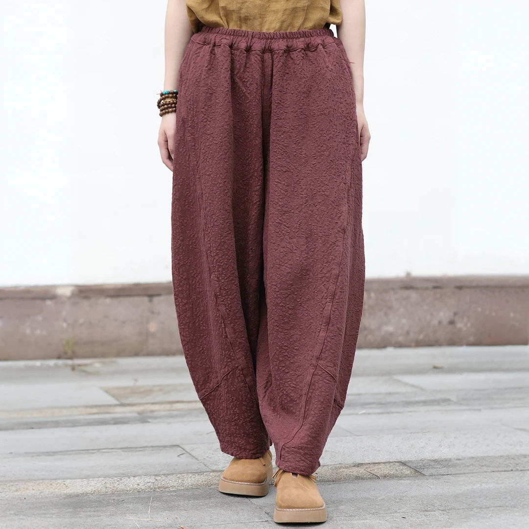 春秋大码加厚宽松灯笼裤文艺复古阔腿裤百搭休闲长裤松紧腰裤子