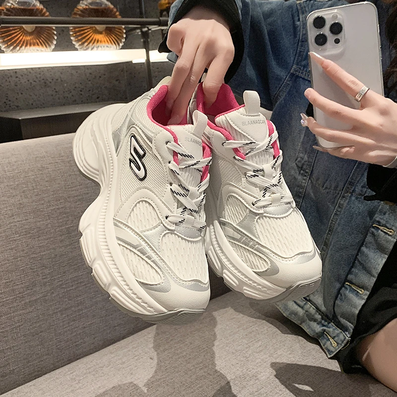 品质女鞋网红韩版老爹鞋女2024春季新款厚底增高网面透气运动潮鞋