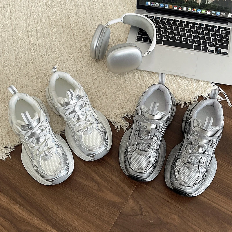 【爆款特卖】欧洲站厚底增高小个子专属老爹鞋2024夏秋新款网面透气