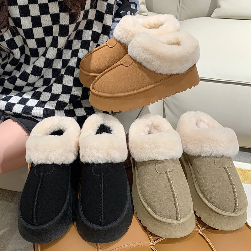 网红厚底毛毛口雪地靴女2023冬季新款加绒加厚保暖时尚百搭大棉鞋