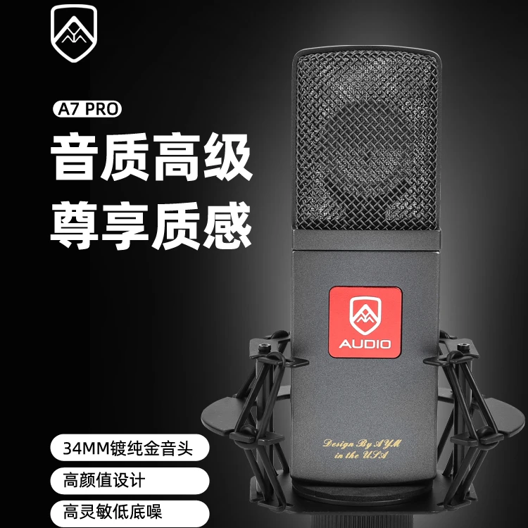 AYM A7 PRO镀金大振膜录音棚专业录音录歌网红直播广播电容麦克风