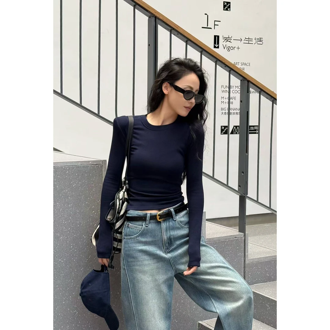 艺等加绒！多色圆领经典款上衣显瘦长袖打底衫春季新款百搭T恤