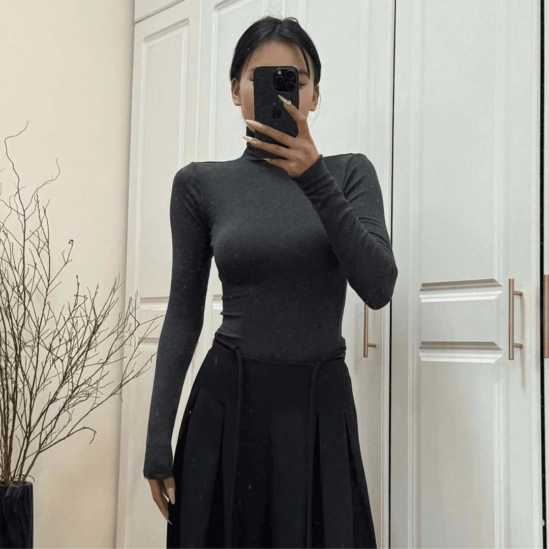 秋日入场卷 小众设计感高领长袖打底紧身辣妹内搭上衣