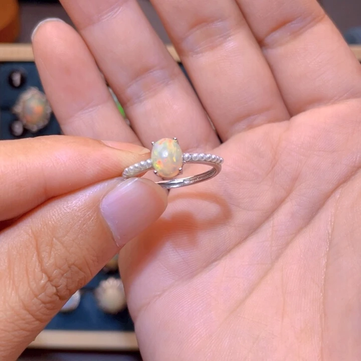 欧泊戒指）银S925镶嵌聚*盆