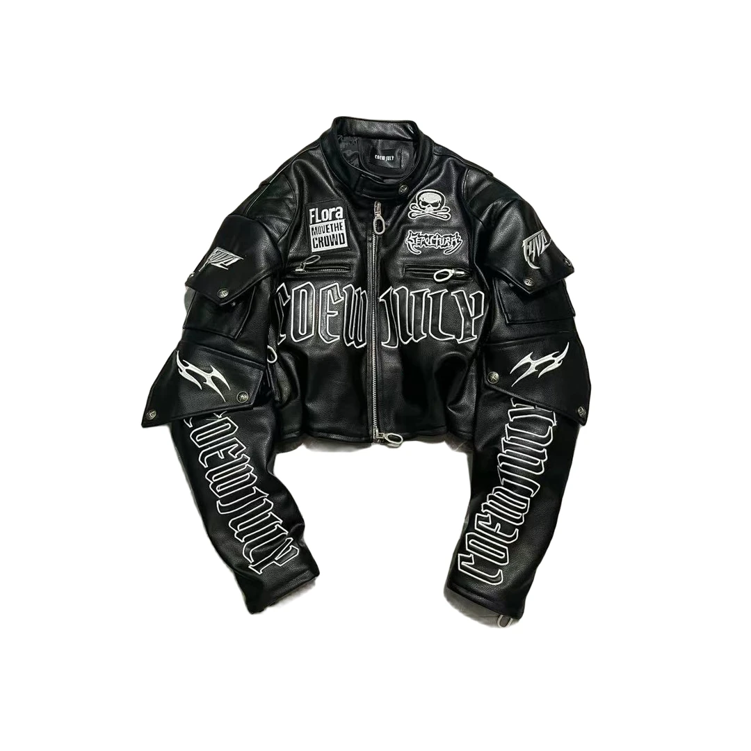 微瑕福利  机车粘补贴刺绣短款外套097黑色设计师机车风 NO退换