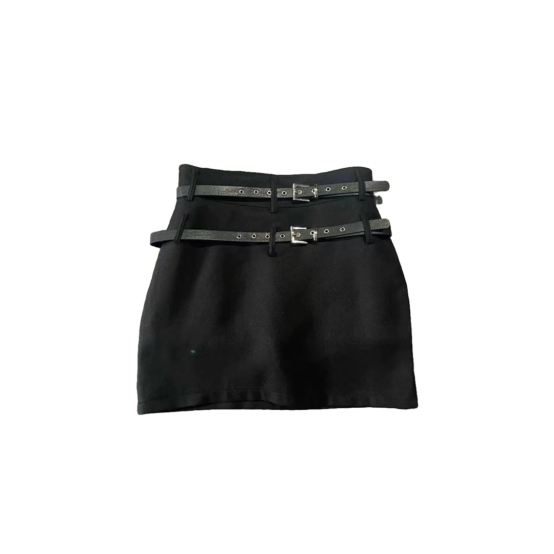 Coew July 原创设计 双腰带西装半身裙155清仓no退no换