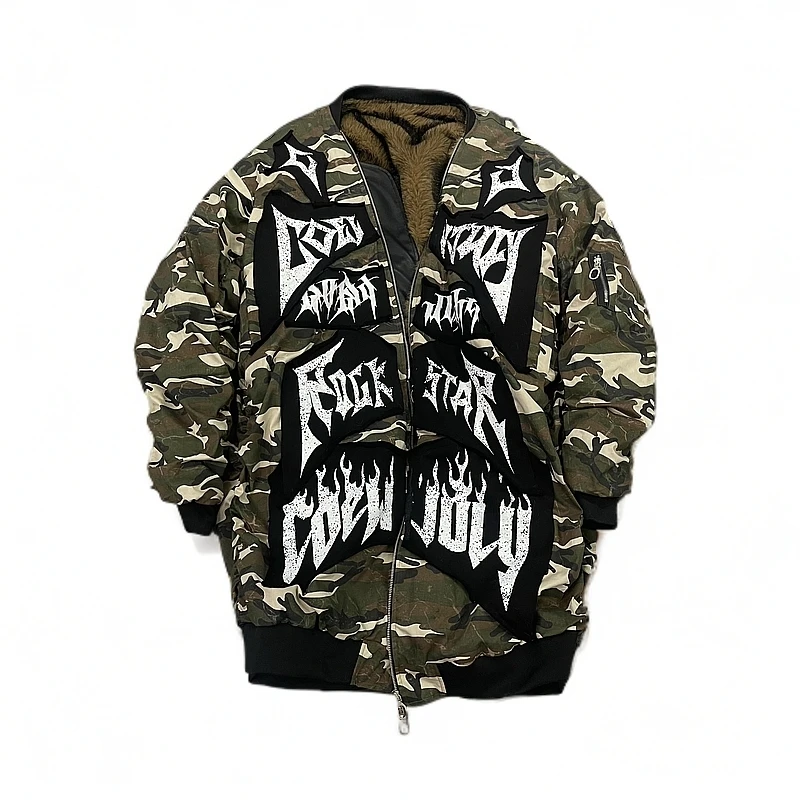 Coew July 原创设计 两面穿做旧超大板加长外套 246加厚迷彩宽松