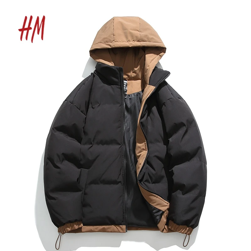 HM 旗舰店棉衣男女冬季新款加厚潮牌棉袄男连帽外套时尚情侣棉服