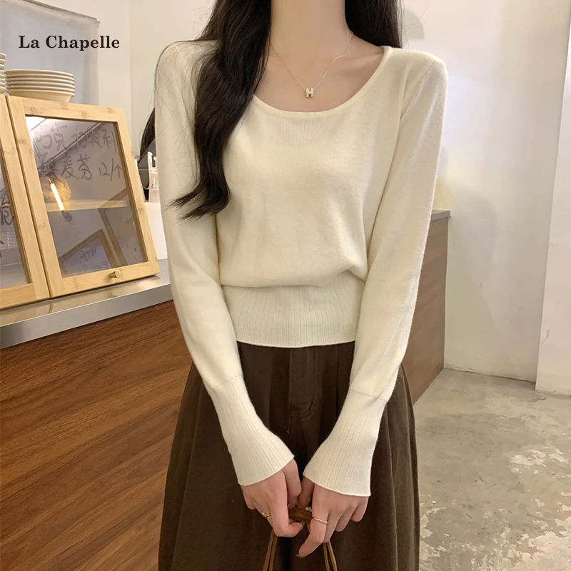 拉夏贝尔安迪绒针织衫长袖打底衫女秋冬韩版圆领百搭显瘦毛衣上衣