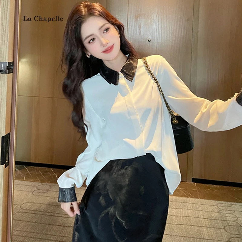 拉夏贝尔气质衬衫女2024新款高级感白色上衣法式小众衬衣通勤长袖