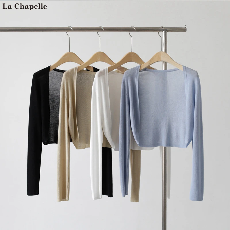 拉夏贝尔针织开衫外套女夏季披肩外搭薄款坎肩空调衫罩衫短款上衣
