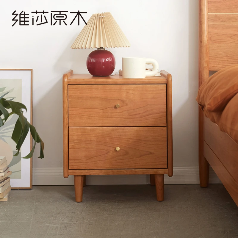 维莎实木床头矮柜简约樱桃木床头储物置物柜北欧家用床边柜Y05032