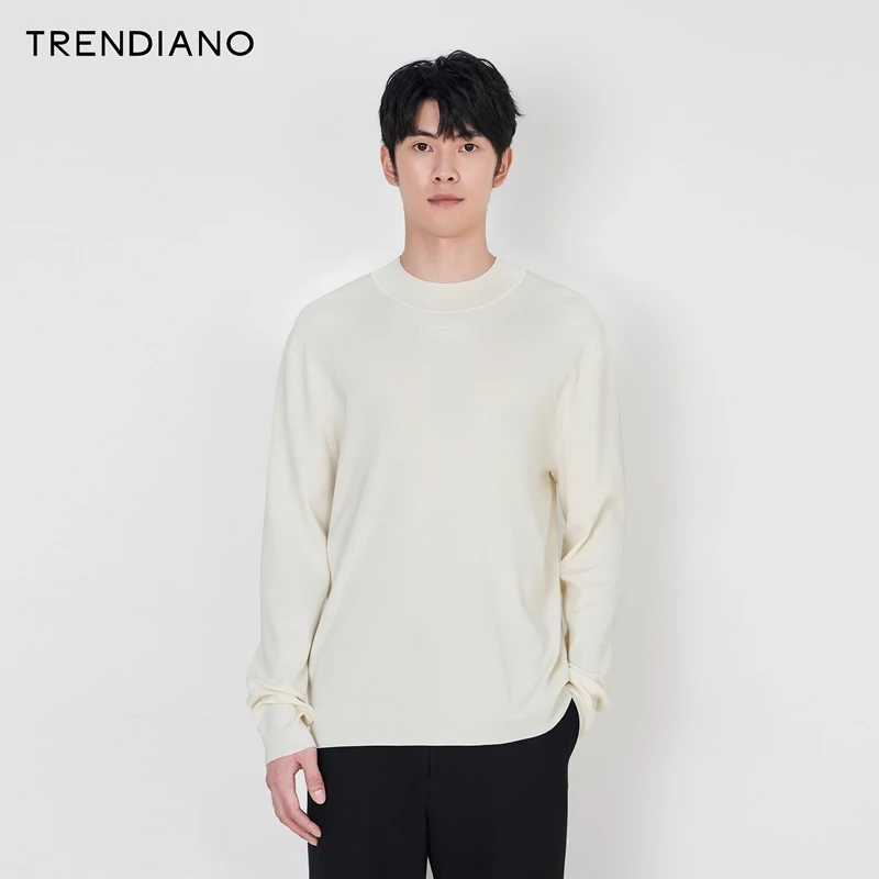 TRENDIANO官方细腻肌理小圆领简约百搭针织衫男新款冬季修身弹力