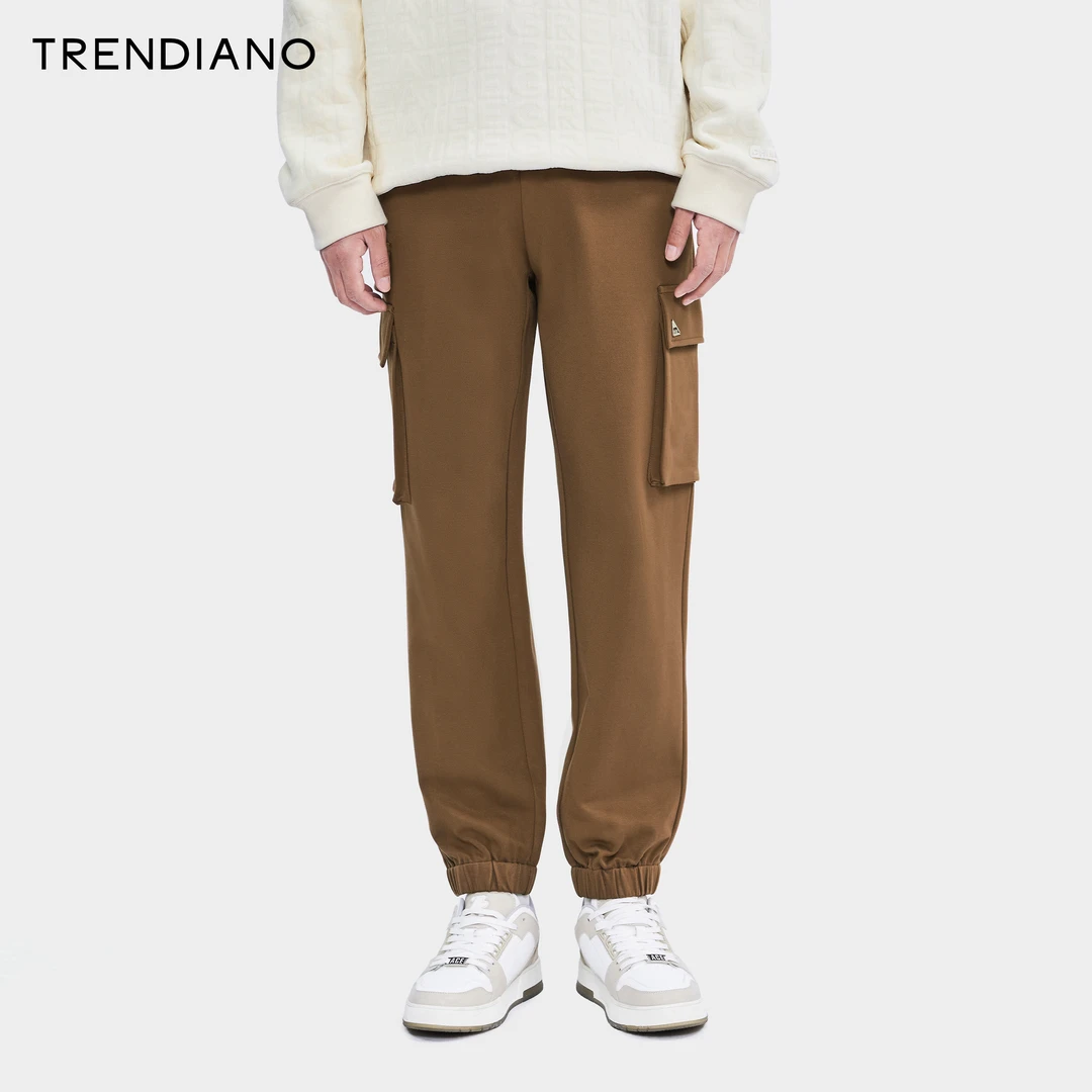 TRENDIANO官方磨毛宽松休闲裤冬季新款立体口袋束脚裤男潮加绒