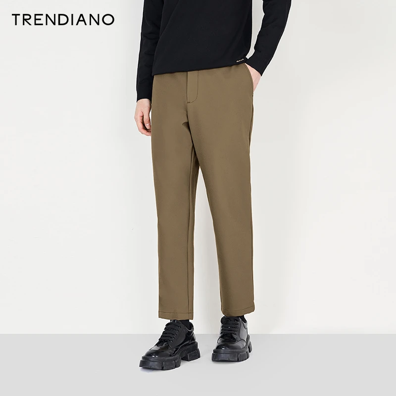 TRENDIANO官方男装春秋季新款压花梭织时尚休闲黑色长裤男