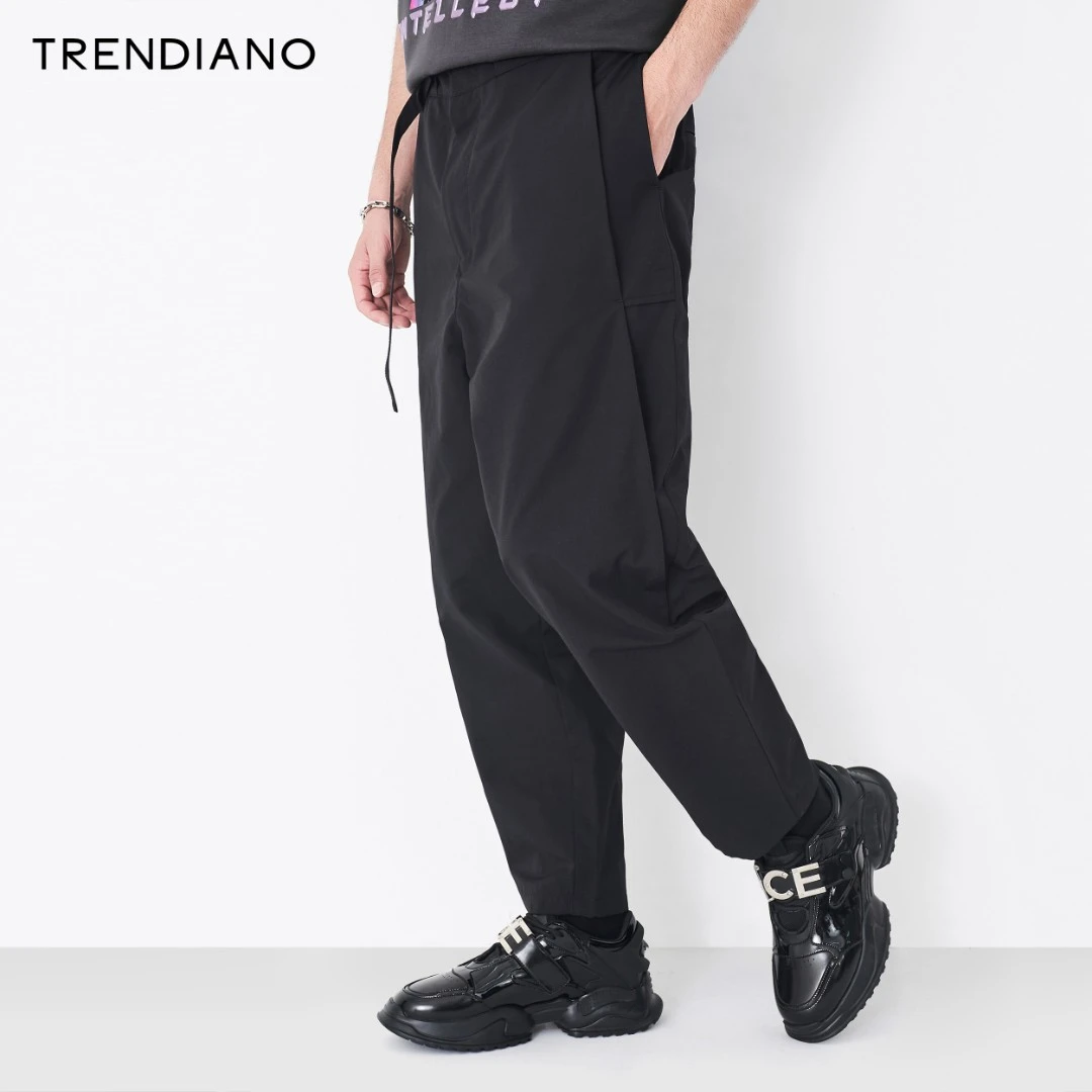 TRENDIANO欧时力男装个性扣带松紧腰宽松阔腿裤休闲裤3NE3065860