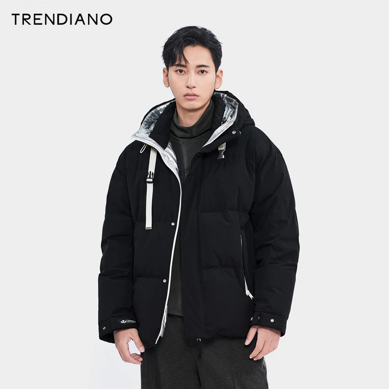 TRENDIANO梅花联名系列未来机能风连帽羽绒服男潮2023新款冬季