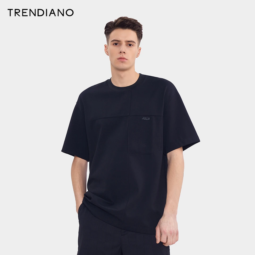 TRENDIANO宽松绣花休闲T恤2024年夏季新款潮流圆领透气短袖上衣男