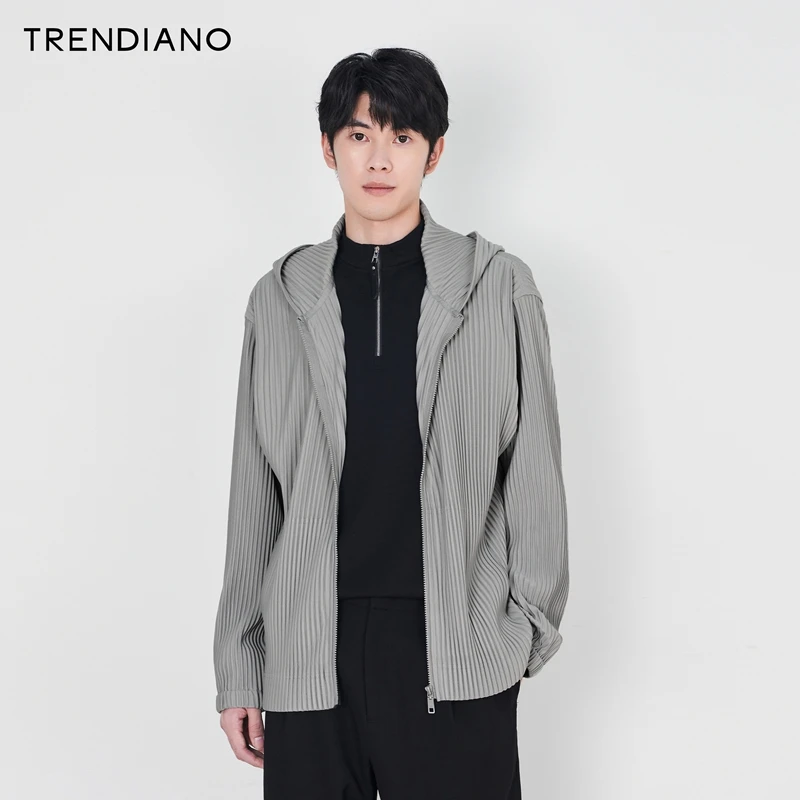 TRENDIANO经典系列压褶肌理廓形休闲连帽男士新款春秋轻奢外套